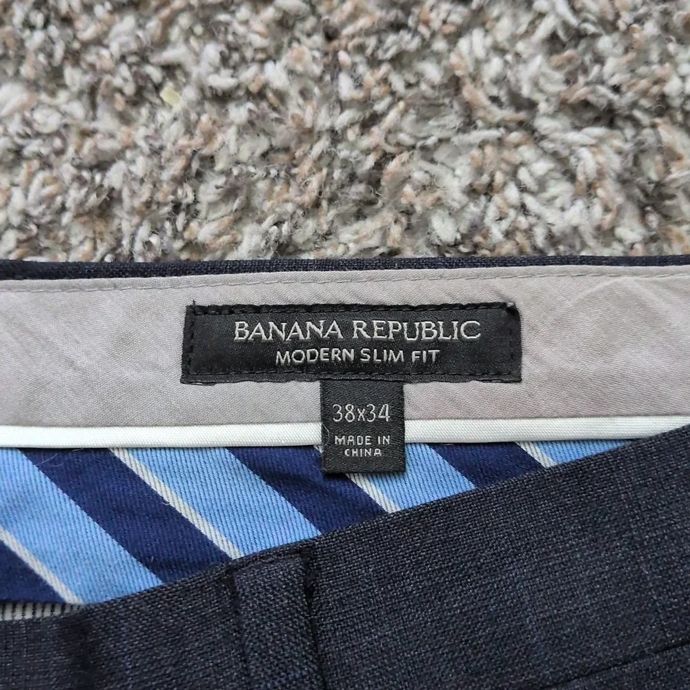 Banana Republic Modern Slim Fit Dress Pants Mens‎ 38x34 Blue Wool - Grid Pattern